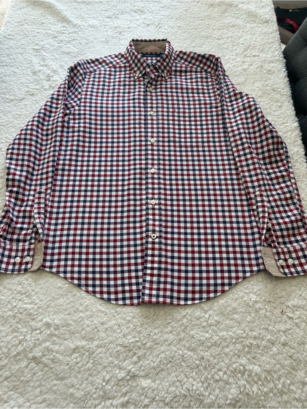 Nautica Red White Blue Check Cotton Button-Down Shirt